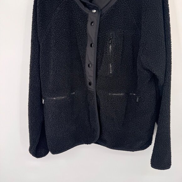 Victorias Secret Pink Black Sherpa Fleece Jacket size large Snap pockets - Picture 4 of 12